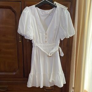 Mustard Seed White Puff Sleeve Mini Dress